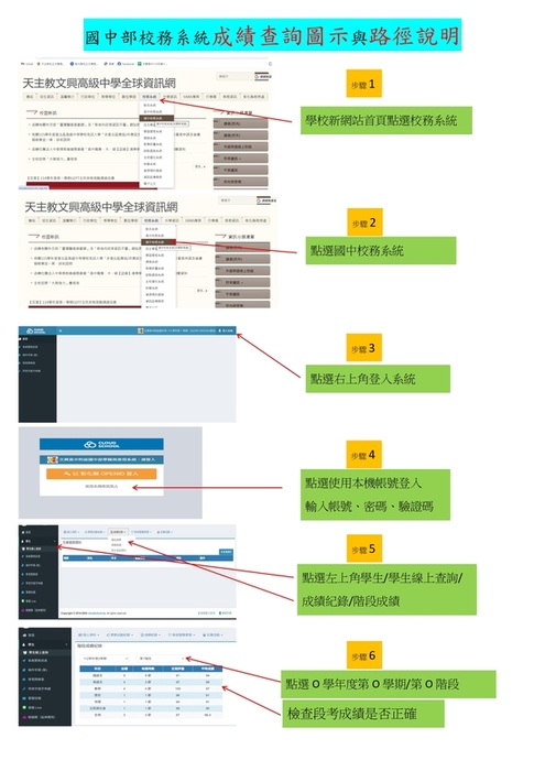 國中部校務系統成績查詢圖示與路徑說明圖片